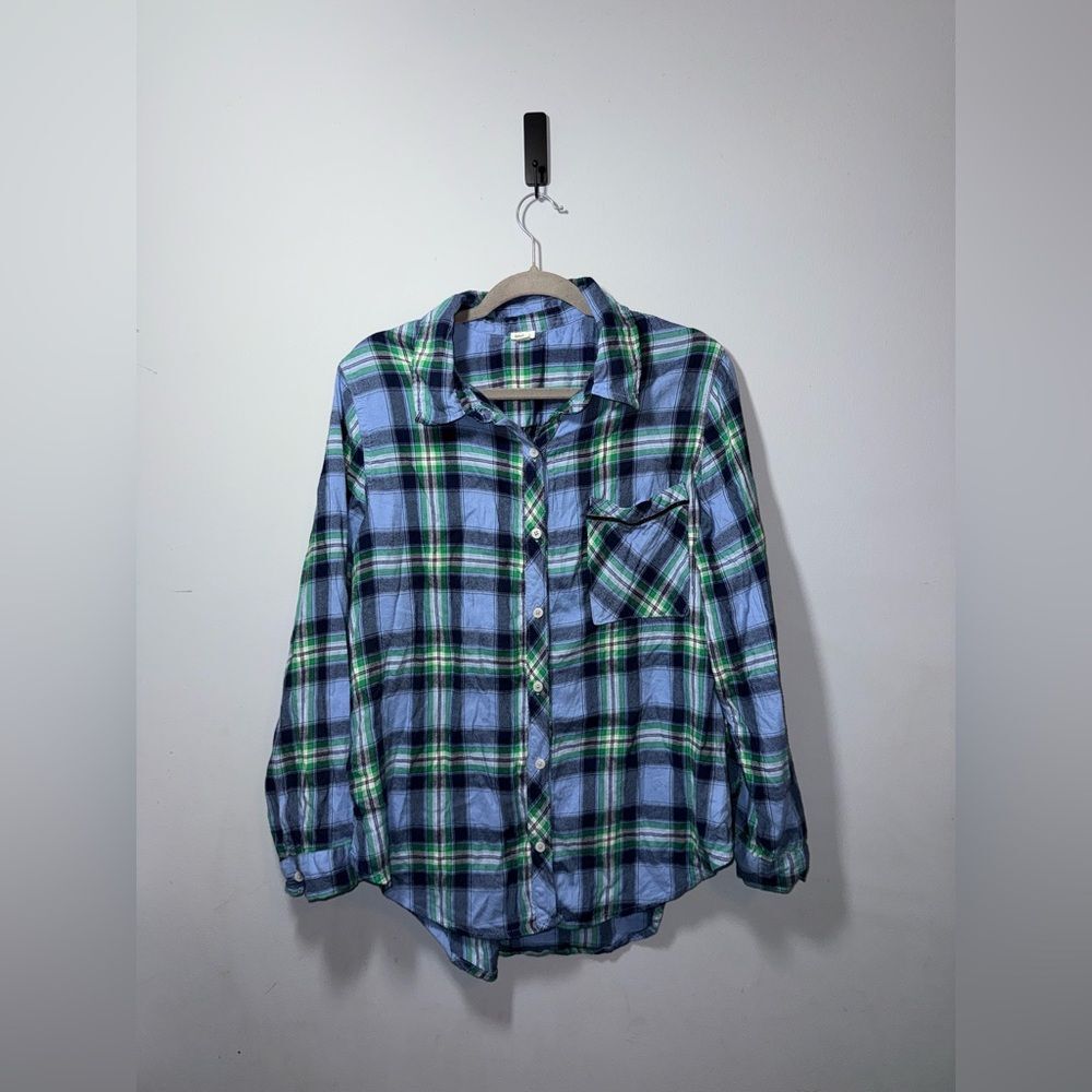 AERIE Blue and Green Plaid Boyfriend Fit sleep Shirt Large GUC